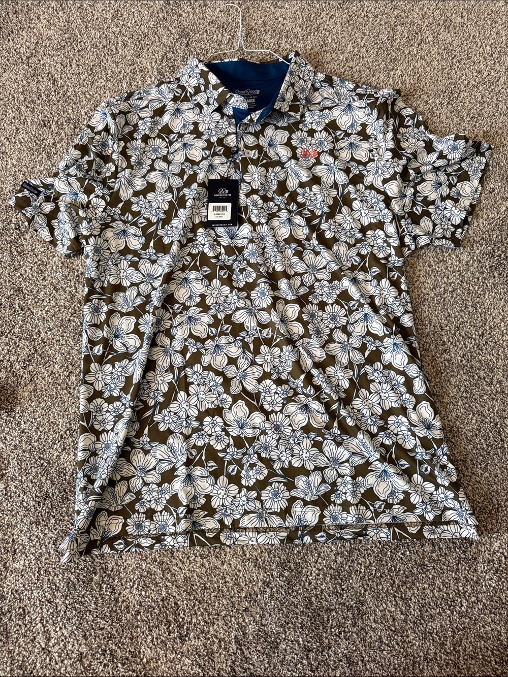 Good good golf Short-Sleeve Floral Polo in Olive and White